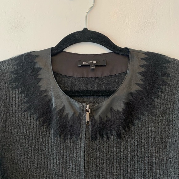 Lafayette 148 Wool and Leather Yoke Zip Front Jacket - Picture 2 of 7